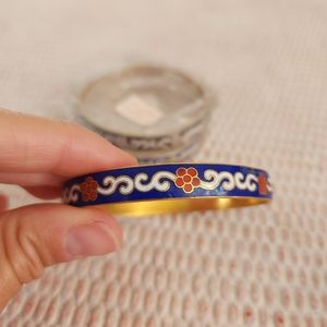 Vintage Cloisonné & Brass Bangle Bracelets Lot of 3 New Old Stock